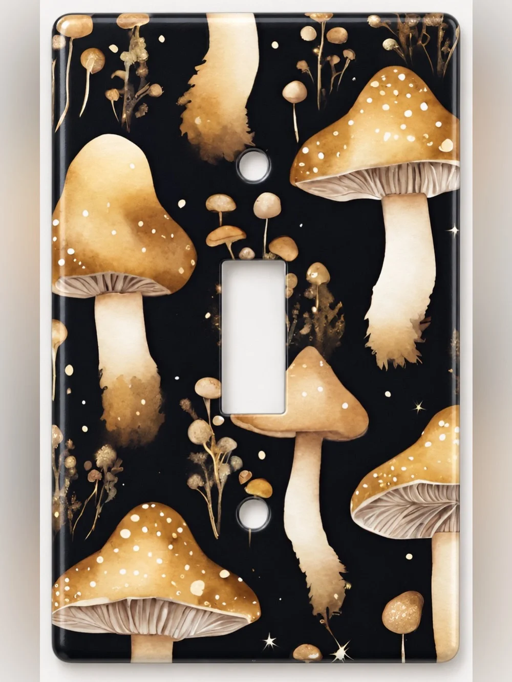 Handmade Golden Mushroom Whimsigoth Toggle Light Switch Cover Plate